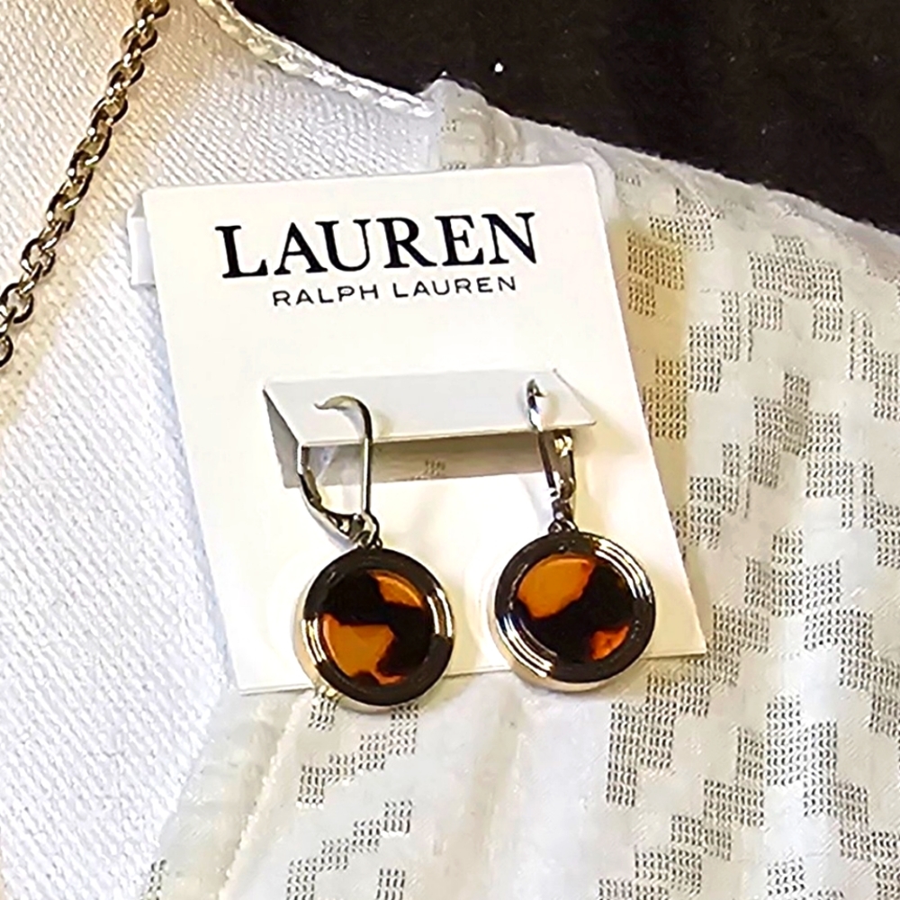 NEW Lauren Ralph Lauren Gold-Tone Disc Earings. Matching necklace listed